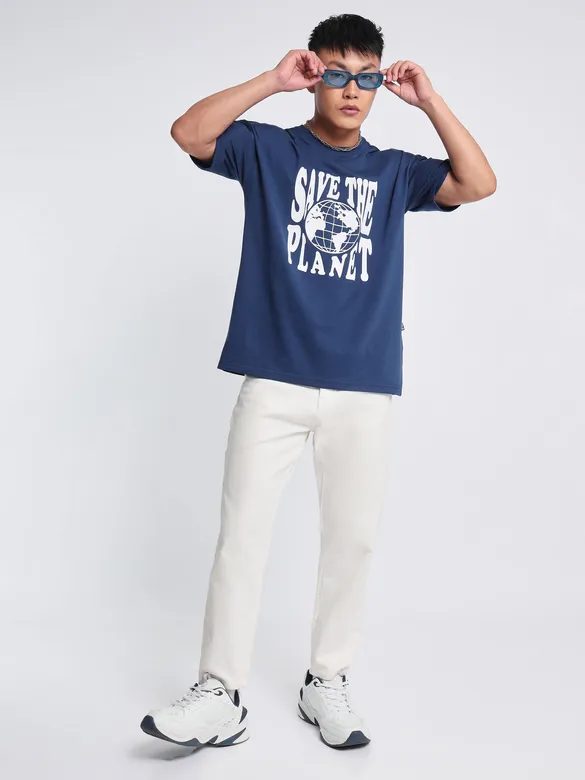 Save the Planet Printed Oversized T-shirt for Men
