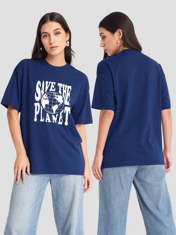 Save the Planet Printed Oversized T-shirt for Women