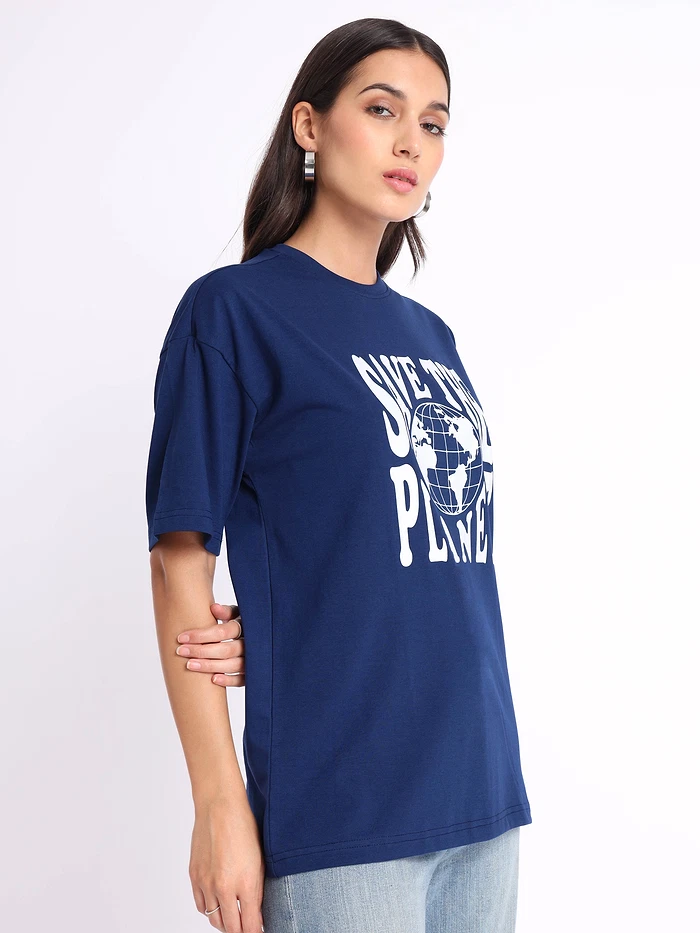 Save the Planet Printed Oversized T-shirt for Women