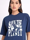 Save the Planet Printed Oversized T-shirt for Women