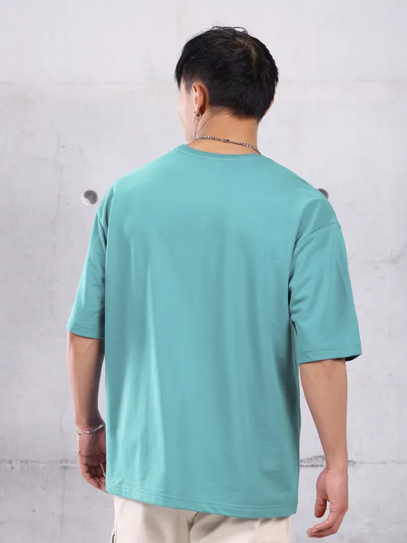 Sea Green Plain Oversized T-shirt for Men