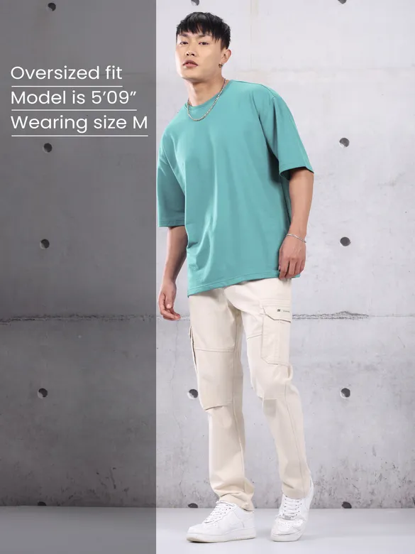 Sea Green Plain Oversized T-shirt for Men