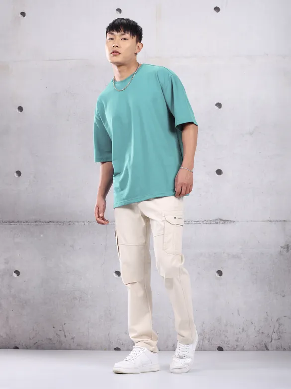 Sea Green Plain Oversized T-shirt for Men