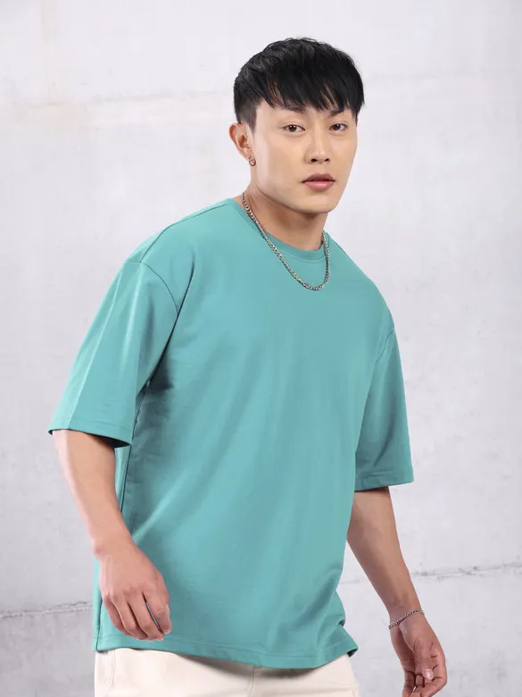 Sea Green Plain Oversized T-shirt for Men