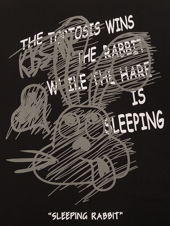 Sleeping Rabbit Printed Black Oversized T-shirt for Men
