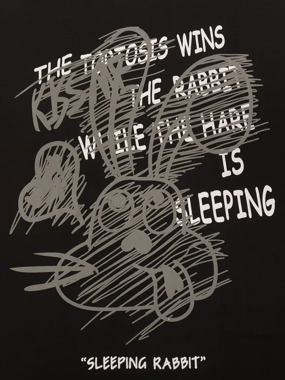Sleeping Rabbit Printed Black Oversized T-shirt for Men