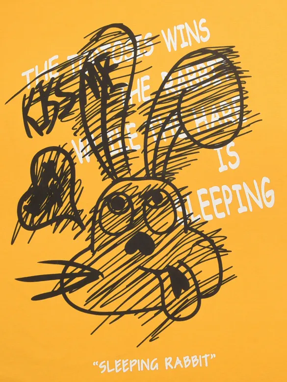 Sleeping Rabbit Printed Yellow Oversized T-shirt for Men