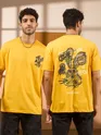 Sleeping Rabbit Printed Yellow Oversized T-shirt for Men