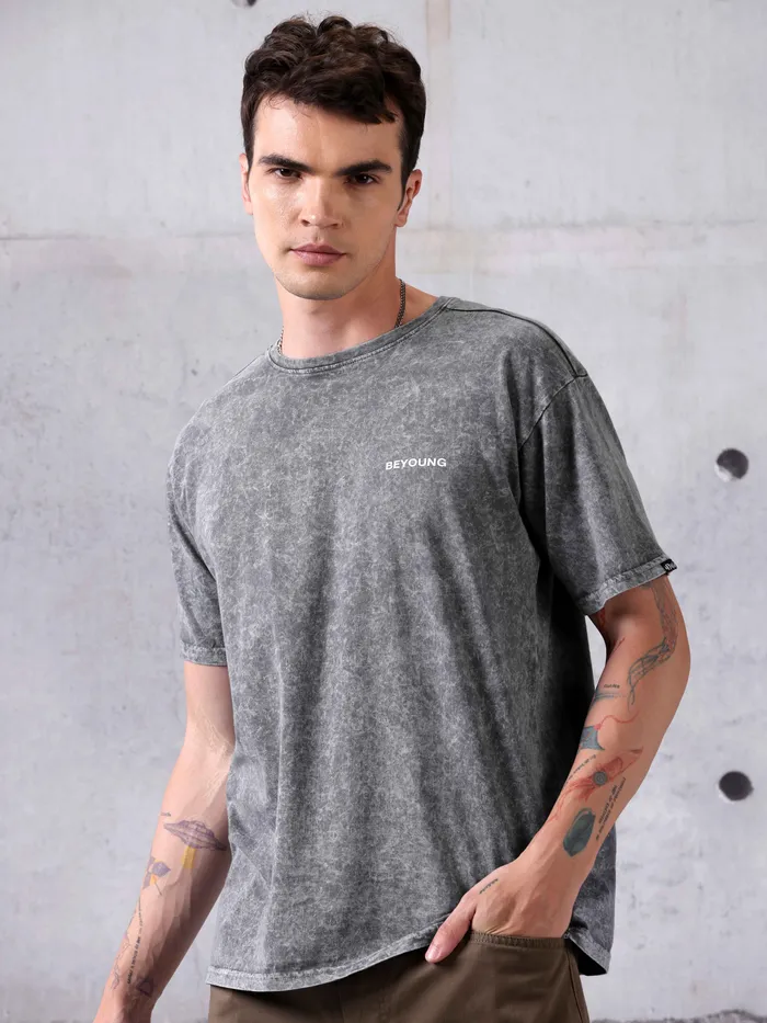 Smoke Acid Wash Oversized T-Shirt for Men