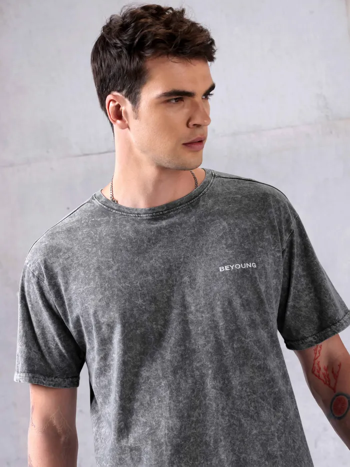Smoke Acid Wash Oversized T-Shirt for Men