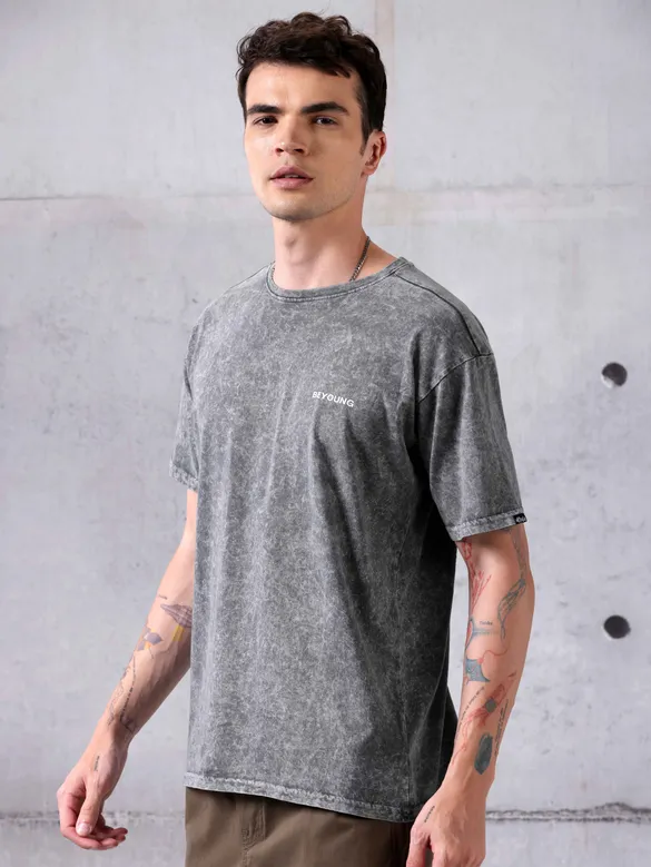 Smoke Acid Wash Oversized T-Shirt for Men