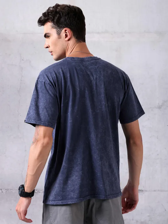 Steel Blue Acid Wash Oversized T-Shirt for Men