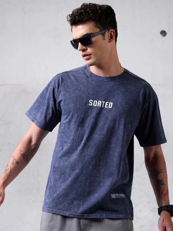 Steel Blue Acid Wash Oversized T-Shirt for Men