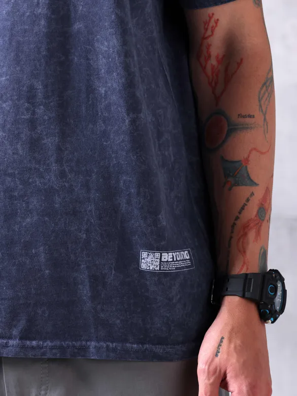 Steel Blue Acid Wash Oversized T-Shirt for Men