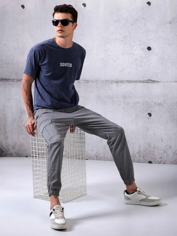 Steel Blue Acid Wash Oversized T-Shirt for Men