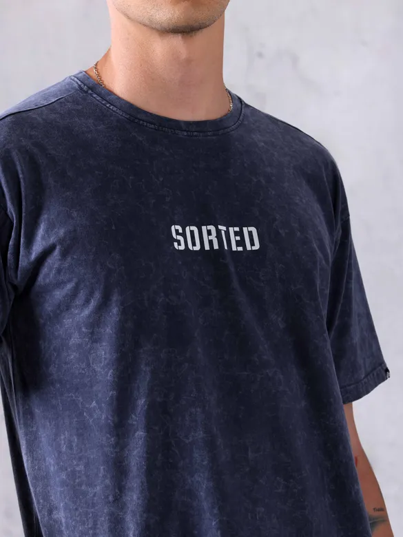 Steel Blue Acid Wash Oversized T-Shirt for Men