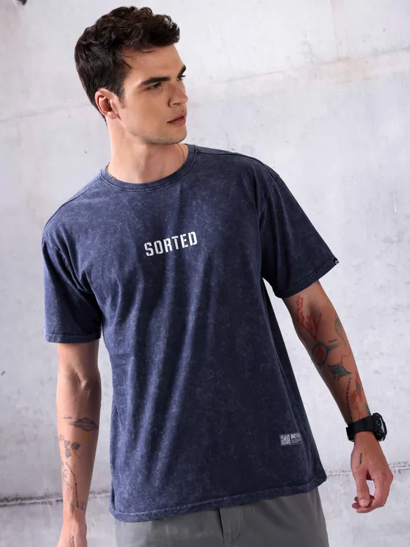 Steel Blue Acid Wash Oversized T-Shirt for Men