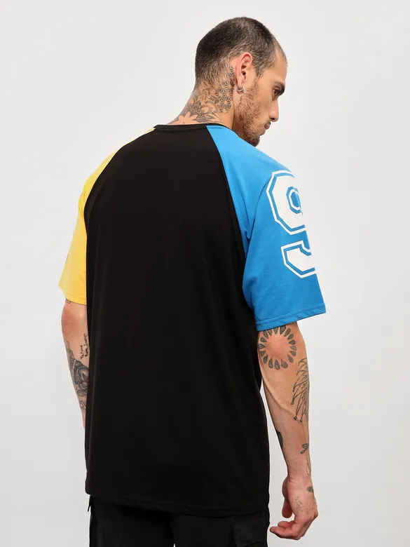 Superior Black Color Block Oversized T-shirt for Men