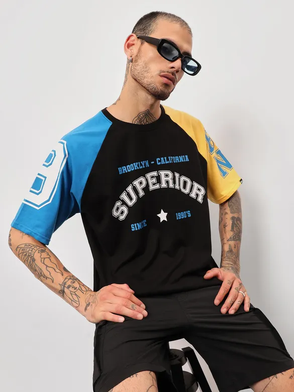 Superior Black Color Block Oversized T-shirt for Men