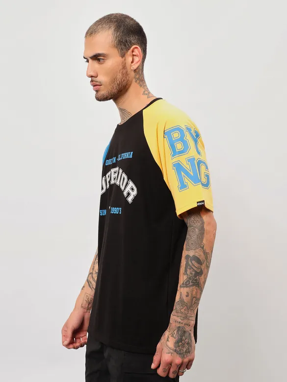 Superior Black Color Block Oversized T-shirt for Men