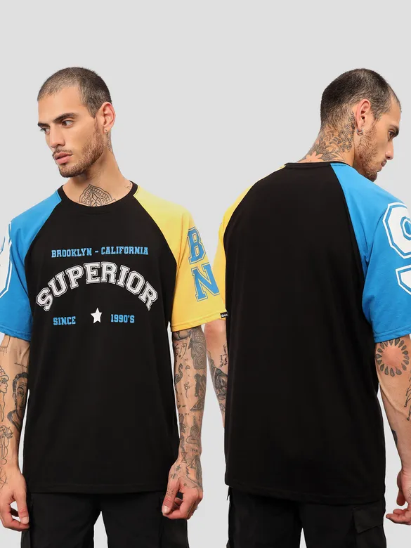 Superior Black Color Block Oversized T-shirt for Men