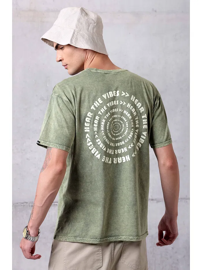 Tea Green Acid Wash Oversized T-Shirts for Men