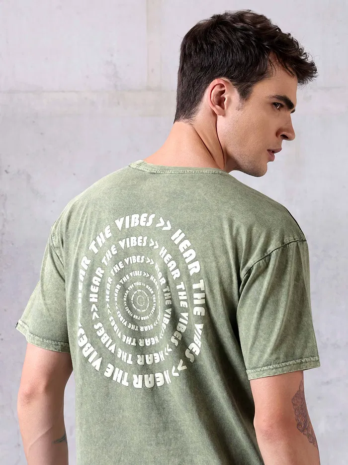 Tea Green Acid Wash Oversized T-Shirts for Men
