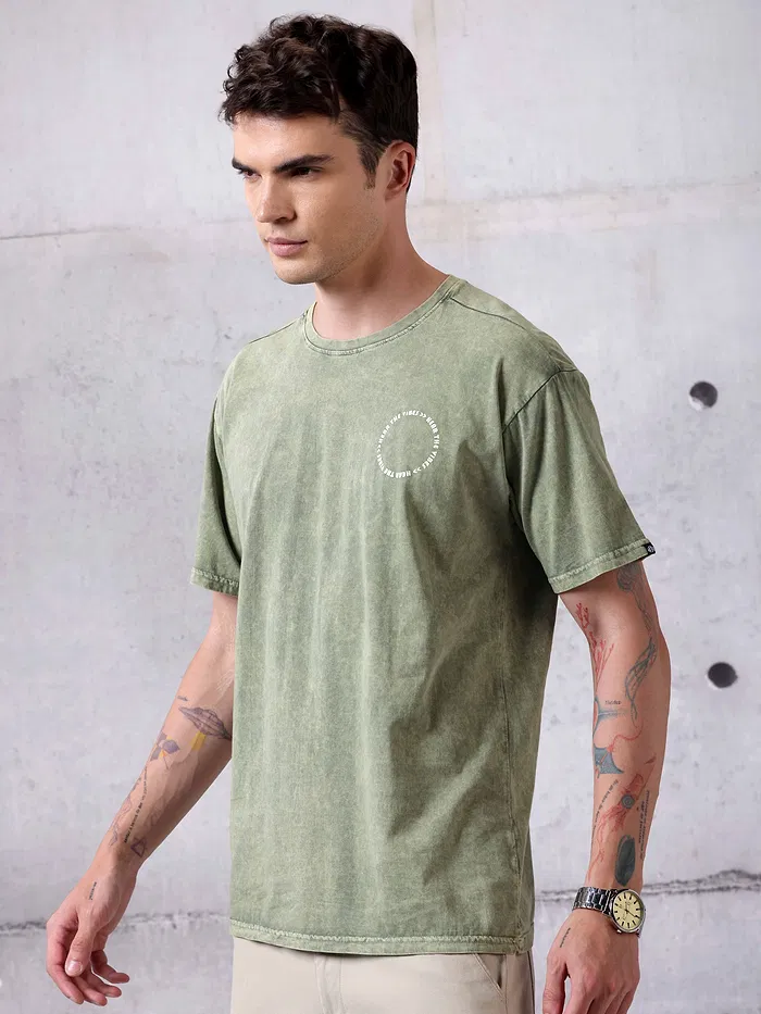 Tea Green Acid Wash Oversized T-Shirts for Men