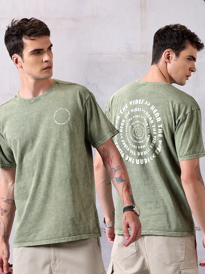 Tea Green Acid Wash Oversized T-Shirts for Men