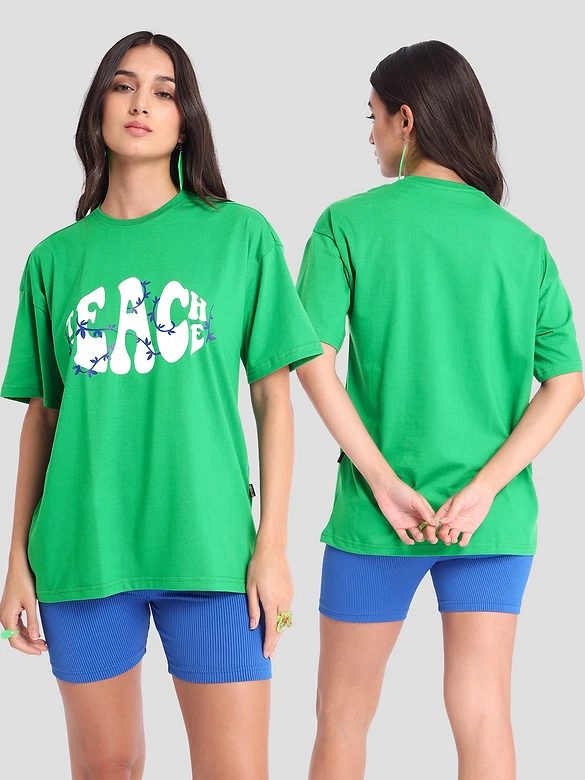 Teach Peace Printed Oversized T-shirt for Women