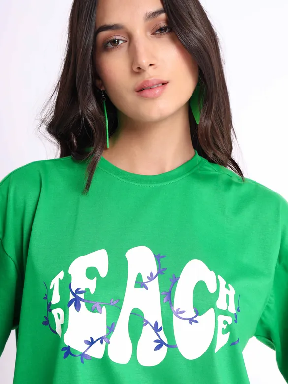Teach Peace Printed Oversized T-shirt for Women