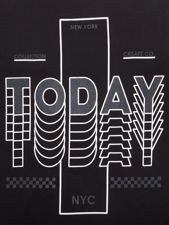 Today Printed Black Oversized T-shirt for Men