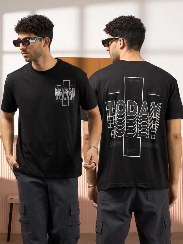 Today Printed Black Oversized T-shirt for Men