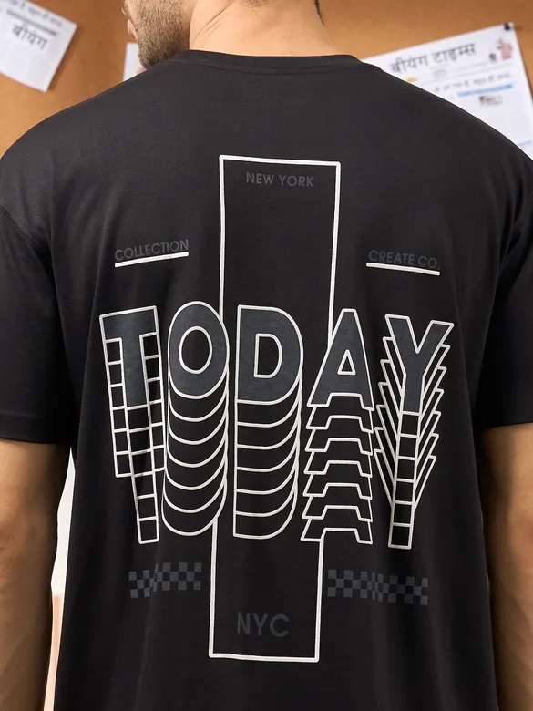 Today Printed Black Oversized T-shirt for Men