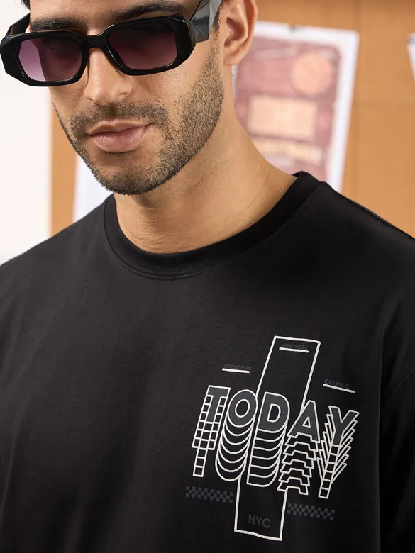 Today Printed Black Oversized T-shirt for Men
