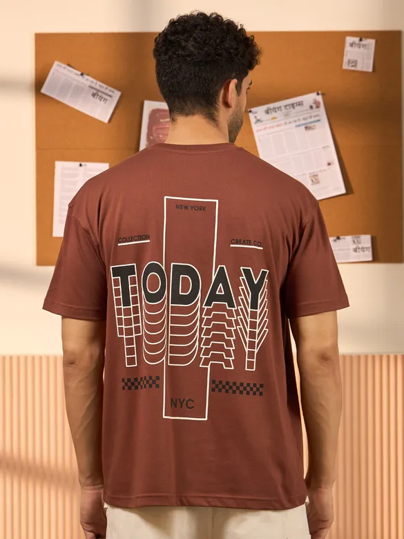 Today Printed Brown Oversized T-shirt for Men