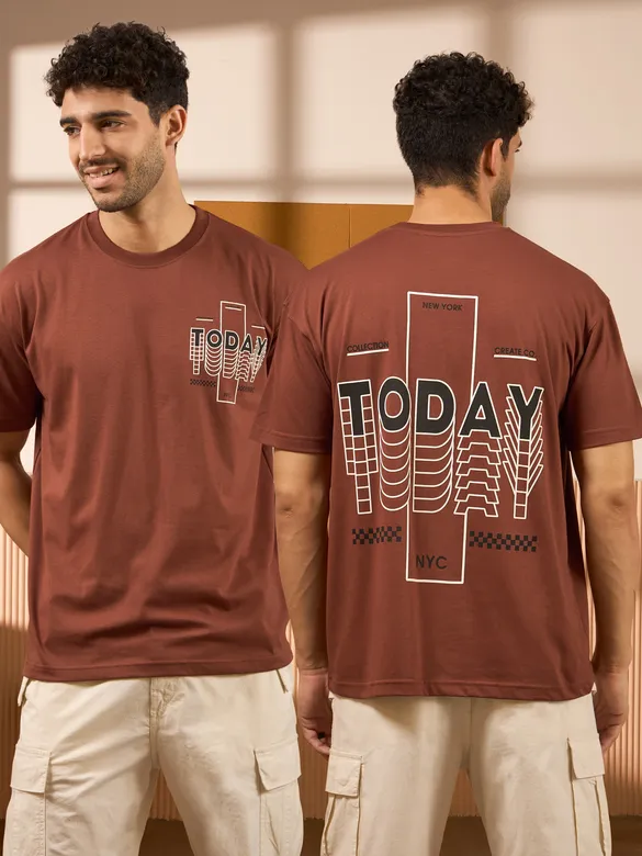 Today Printed Brown Oversized T-shirt for Men