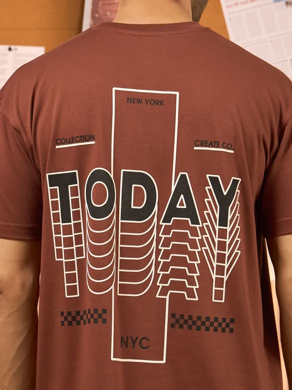 Today Printed Brown Oversized T-shirt for Men