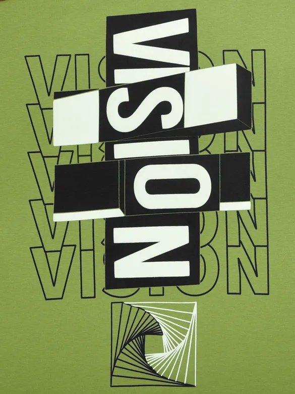 Vision Printed Green Oversized T-shirt for Men