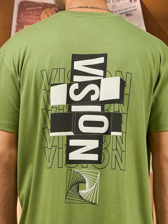 Vision Printed Green Oversized T-shirt for Men