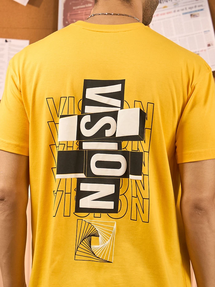 Vision Printed Yellow Oversized T-shirt for Men