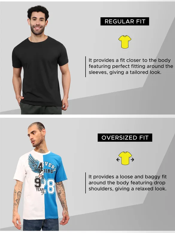 White-Blue Color Block Oversized T-shirt for Men
