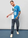 White-Blue Color Block Oversized T-shirt for Men