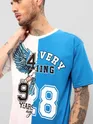 White-Blue Color Block Oversized T-shirt for Men
