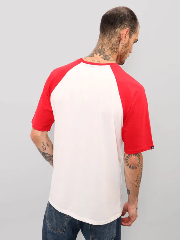 White-Red Raglan Oversized T-shirt for Men