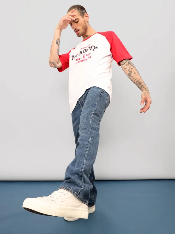 White-Red Raglan Oversized T-shirt for Men