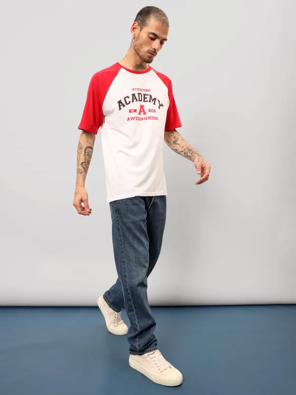White-Red Raglan Oversized T-shirt for Men