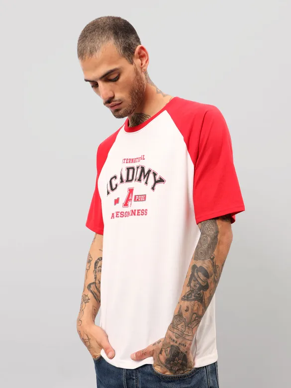 White-Red Raglan Oversized T-shirt for Men