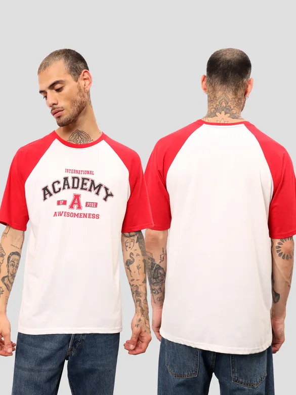 White-Red Raglan Oversized T-shirt for Men