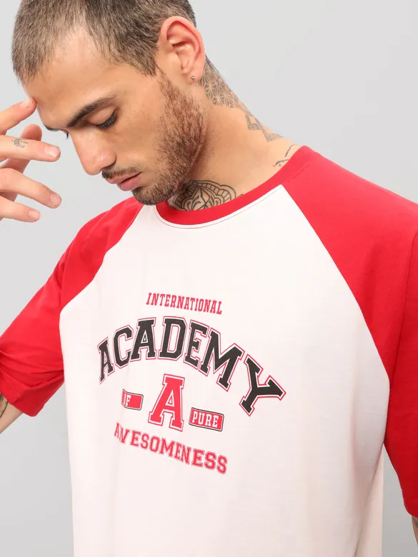 White-Red Raglan Oversized T-shirt for Men